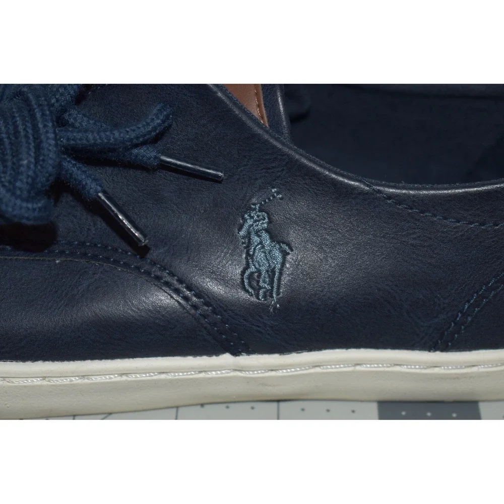 Polo Ralph Lauren Thurston Navy Blue Faux Leather Sneakers Kids 5 RF101478